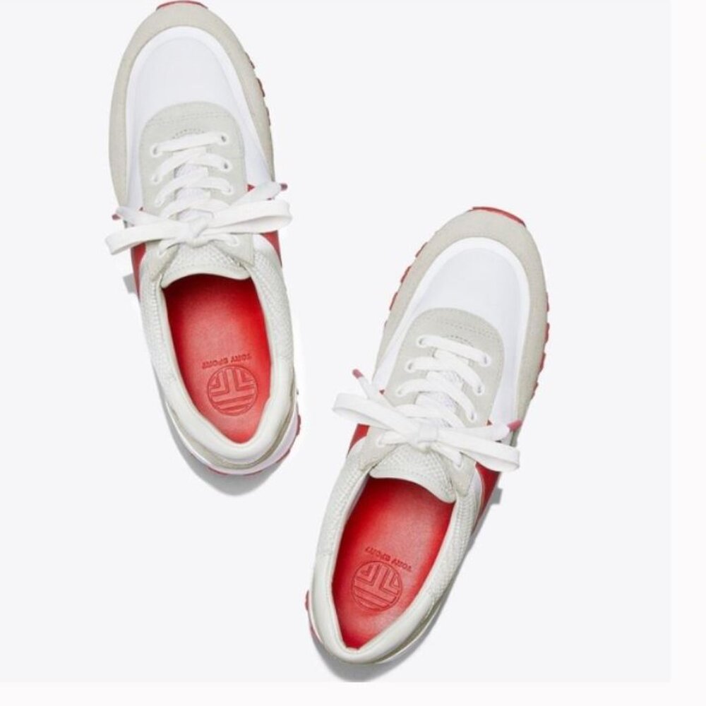 NEW! TORY BURCH SPORT - Retro Stripe White and Red Sneakers - Never worn Size 8 - Picture 2 of 12